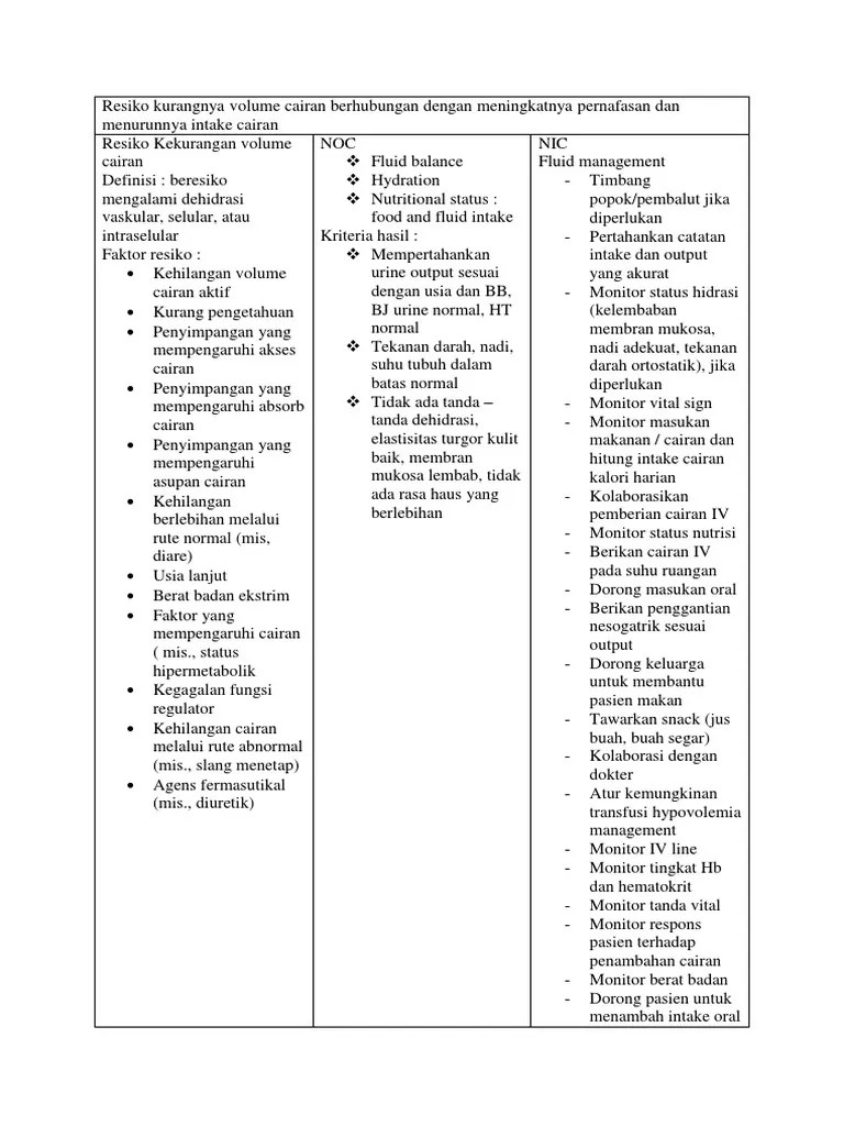 Resiko Kekurangan Volume Cairan Nanda Nic Noc 2016 | PDF