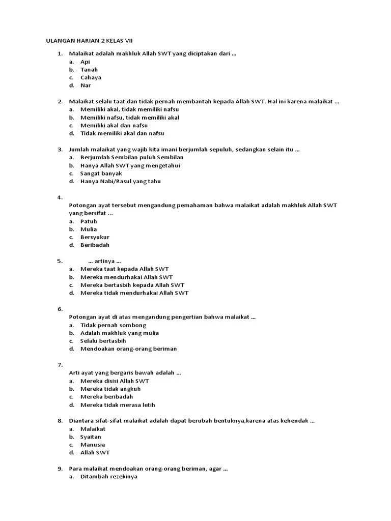 Ulangan Harian 2 Kelas Vii | PDF