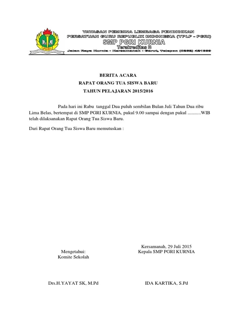 Berita Acara Rapat Orang Tua Siswa Baru - Gue Viral