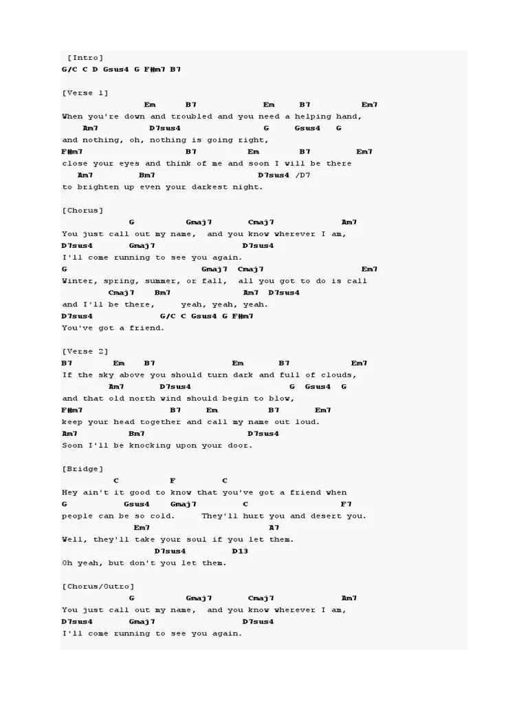 Chord You&rsquo;Ve Got A Friend | PDF | Song Structure | Musical Forms