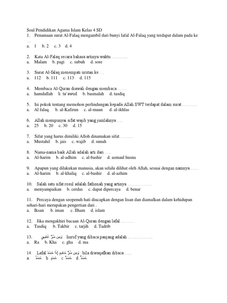Soal Pendidikan Agama Islam Kelas 4 SD | PDF