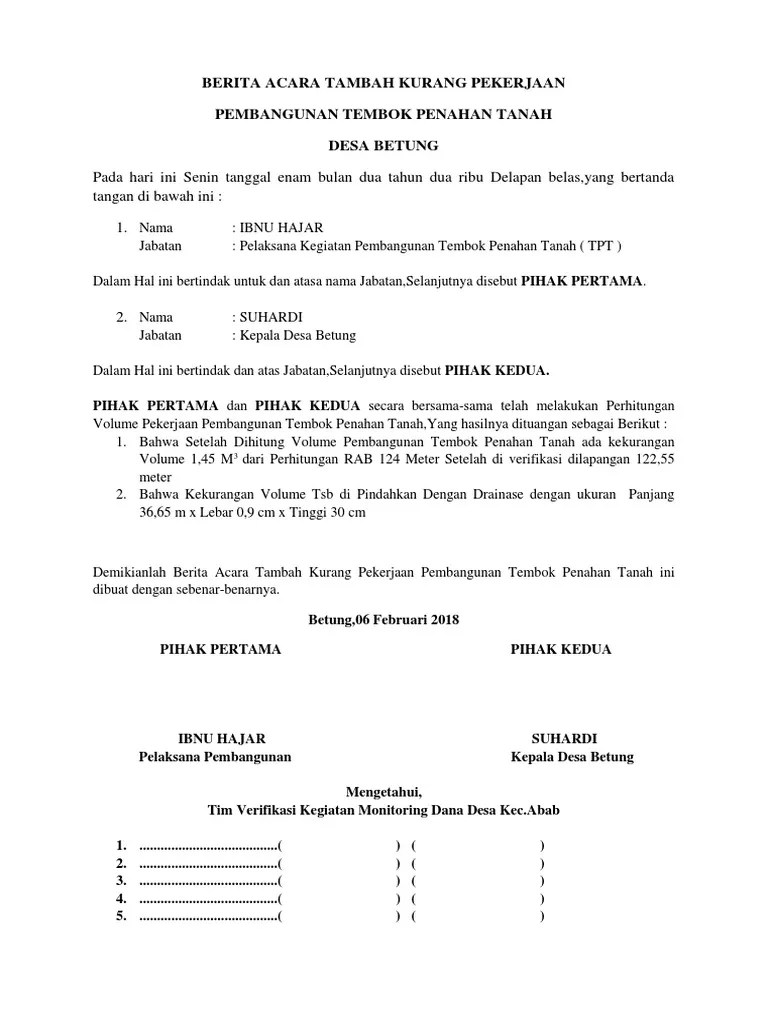 Berita Acara Tambah Kurang Pekerjaan | PDF