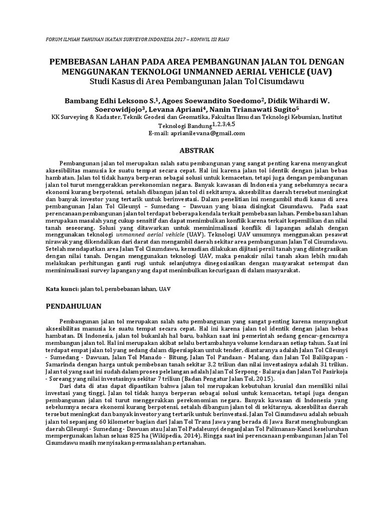 Full Paper - Pembebasan Lahan Pada Area Pembangunan Jalan Tol Dengan  Menggunakan Teknologi Unmanned Aerial Vehicle (Uav) | PDF