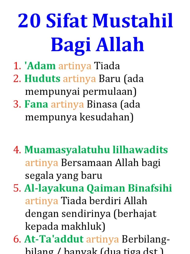 20 Sifat Mustahil Bagi Allah | PDF