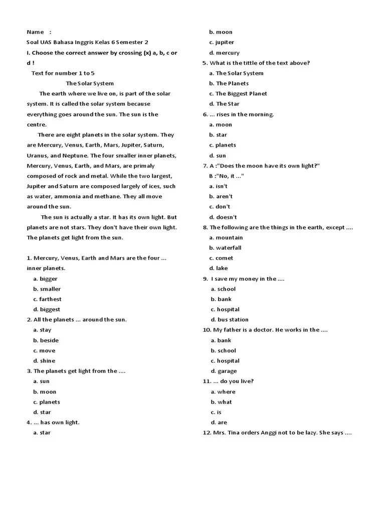 Materi Ajar Bahasa Inggris Kelas 6 Sd Semester 1