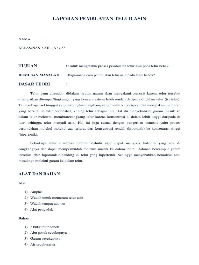 Laporan Pembuatan Telur Asin | PDF