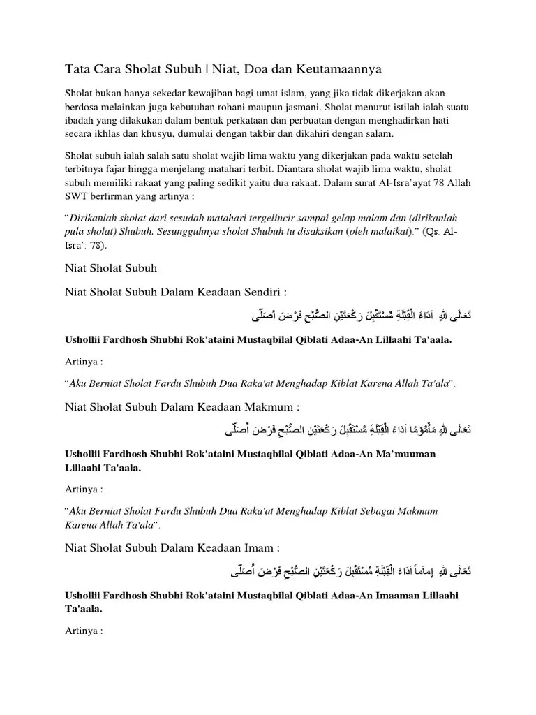 Niat Sholat Subuh Sendiri Dan Artinya