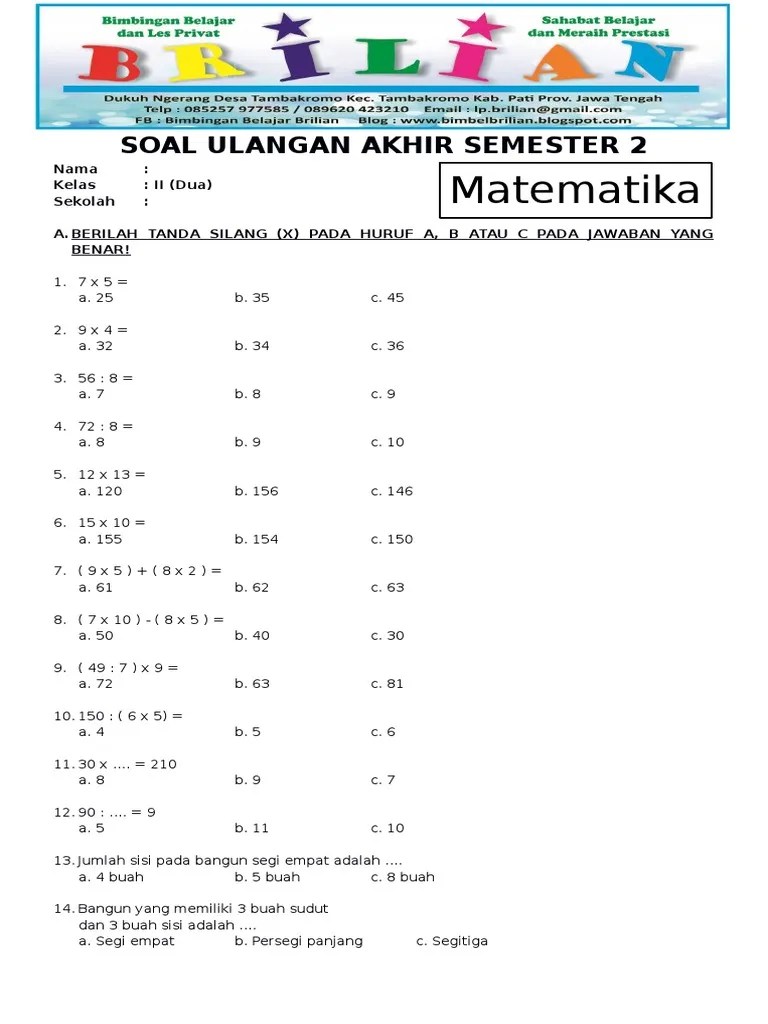 Contoh Soal: Soal Matematika Perkalian Kelas 2