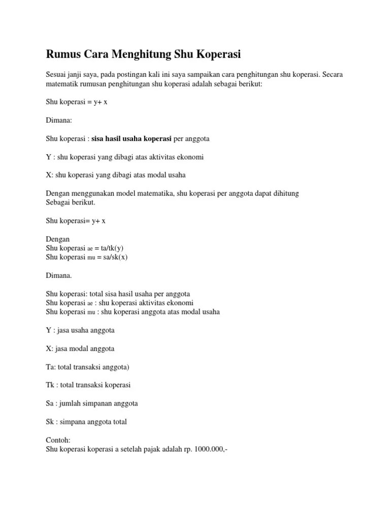 Rumus Cara Menghitung Shu Koperasi | PDF