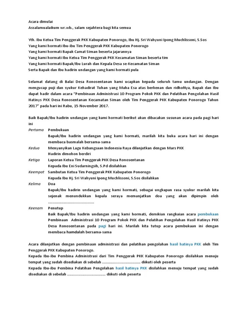 Susunan Acara Pembukaan Pembinaan Administrasi 10 Program Pokok PKK | PDF