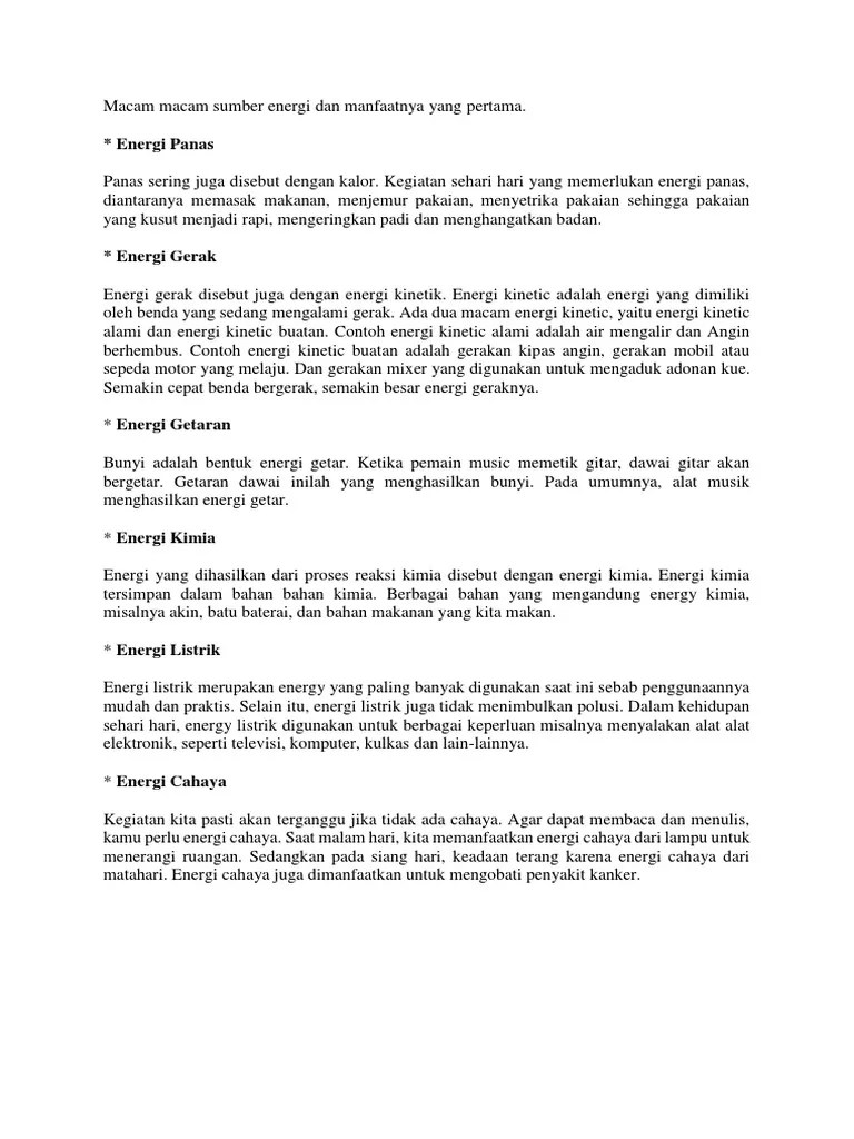 Macam Macam Sumber Energi Dan Manfaatnya Yang Pertama | PDF