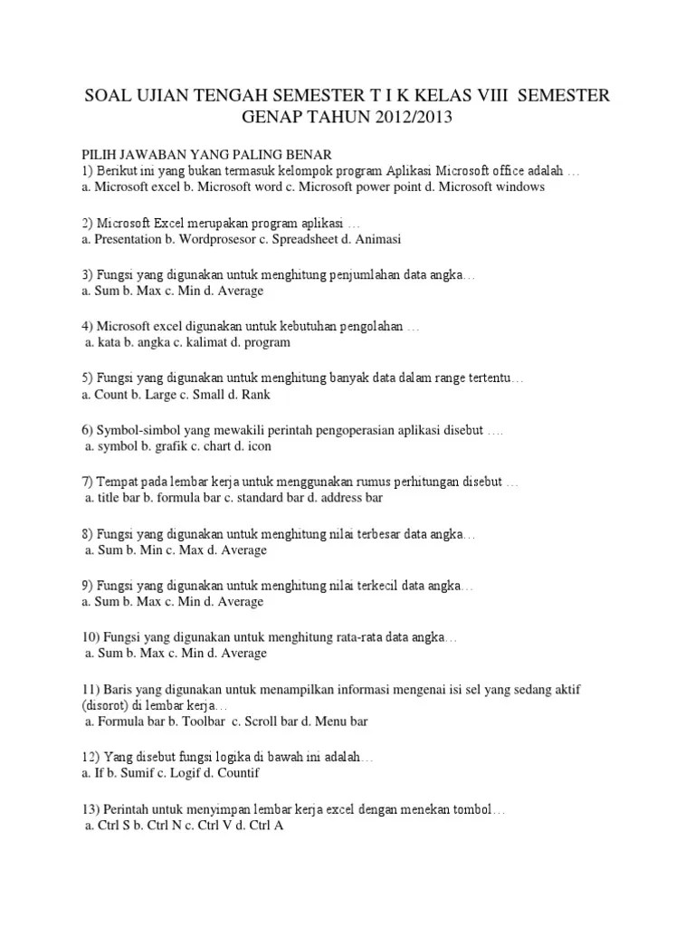 Latihan Soal Uts Tik Kls 8 Sem 2 | PDF
