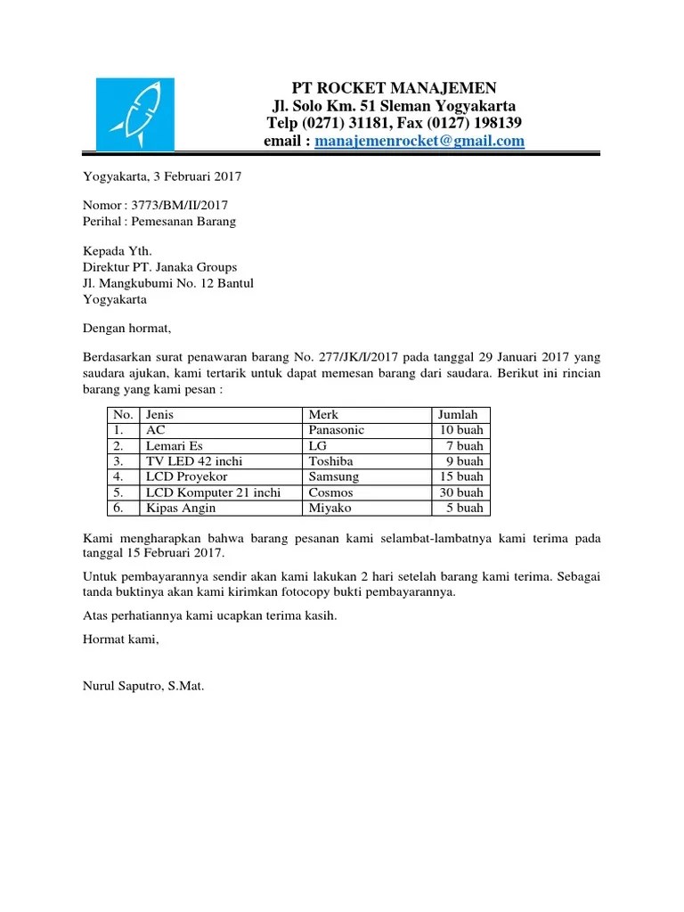 Contoh Surat Pemesanan Barang | PDF
