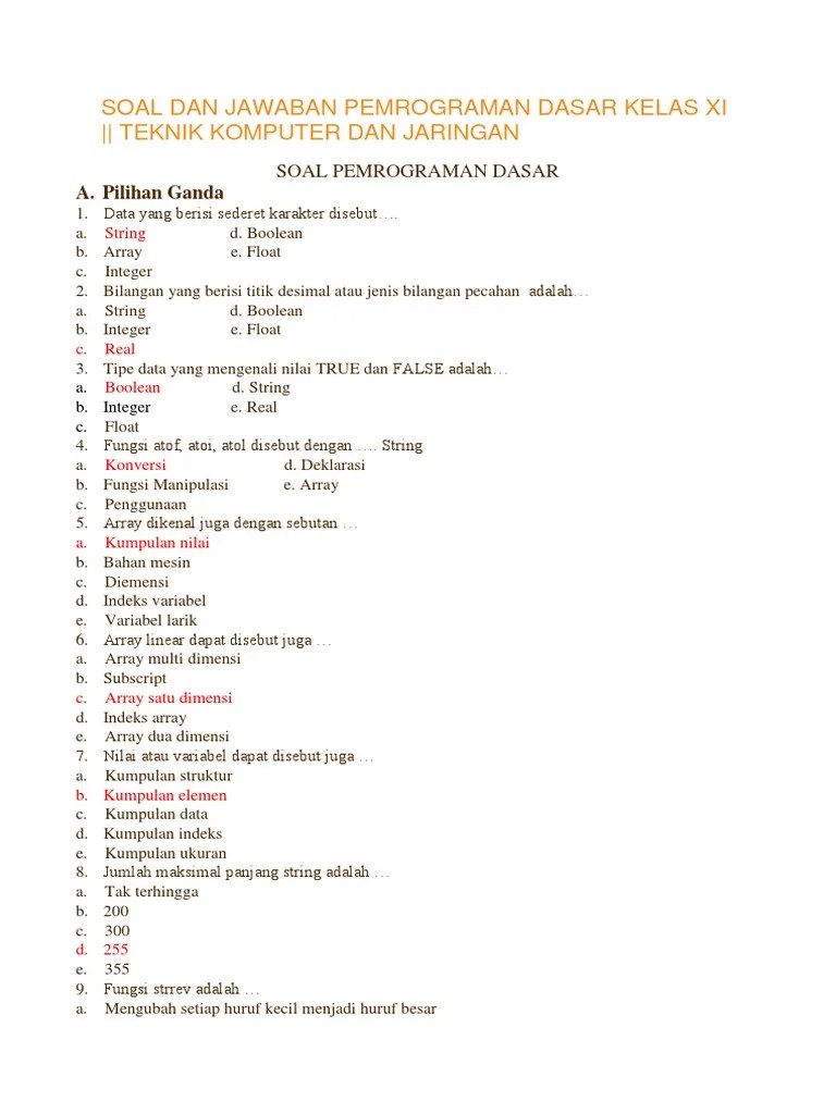 Soal Essay Pemrograman Dasar Kelas Xi – Sketsa