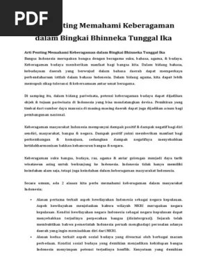 Arti Penting Memahami Keberagaman Dalam Bingkai Bhinneka Tunggal Ika | PDF