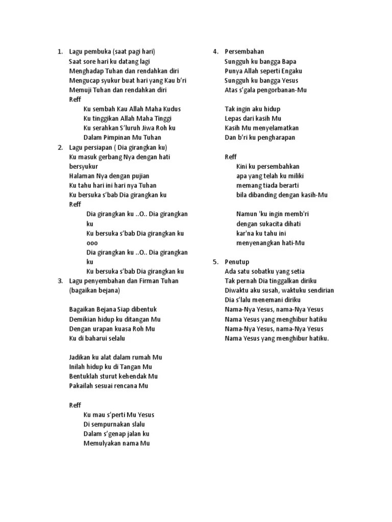Lagu Pujian Ibadah Muda Mudi 4 Sep 2017 | PDF