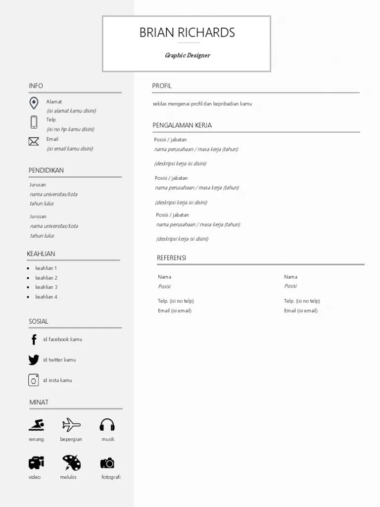 Download Format Cv Kosong Pdf - Contoh Makalah