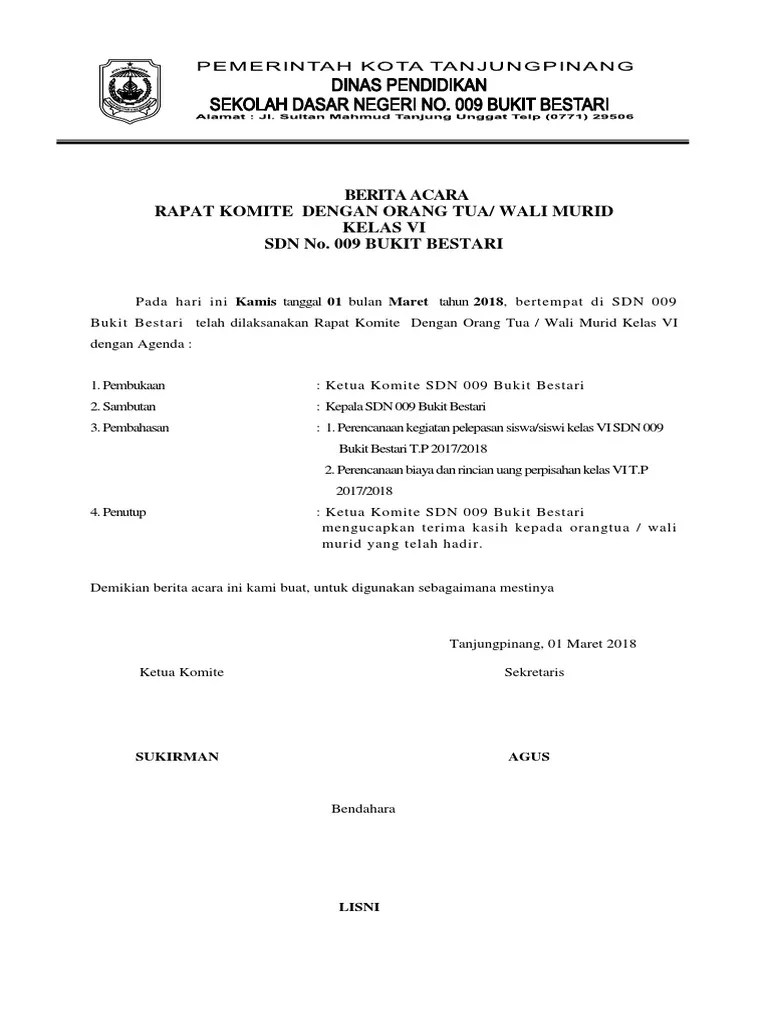 BERITA ACARA Rapat Komite Wali Murid | PDF