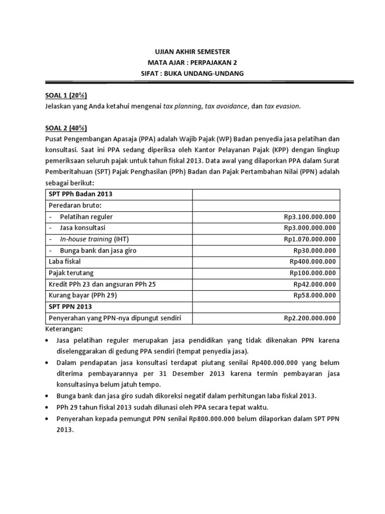 Contoh Soal Uas Pajak 2 | PDF