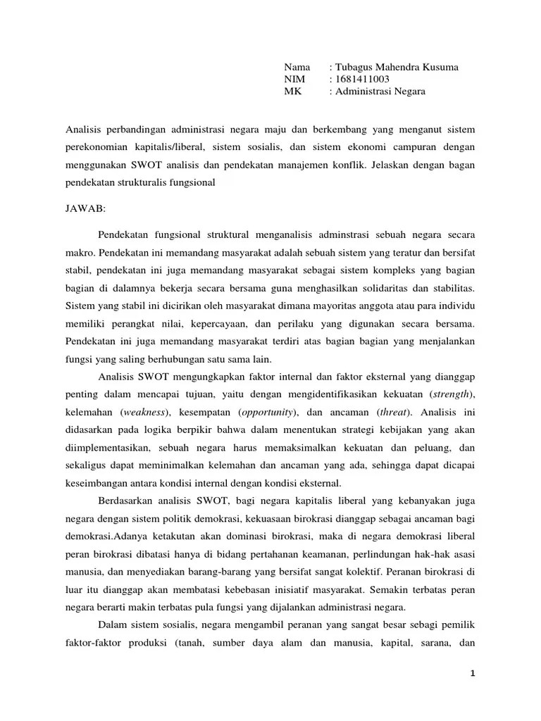 Perbandingan Administrasi Negara Maju Dan Berkembang Yang Menganut Sistem  Perekonomian Kapitalis | PDF