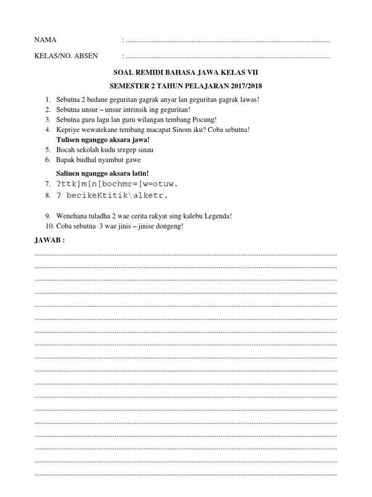 Soal Remidi Bahasa Jawa SMT 2 | PDF