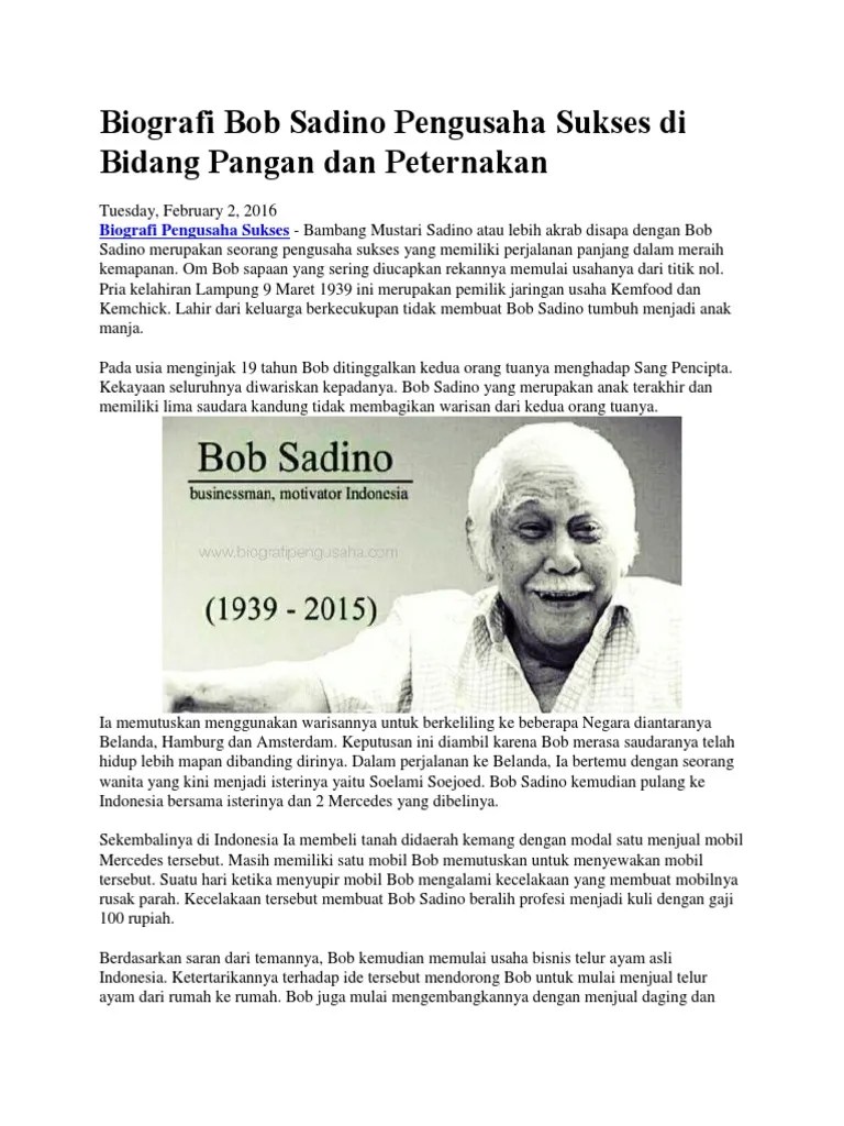 Biografi Bob Sadino Pengusaha Sukses Di Bidang Pangan Dan Peternakan | PDF