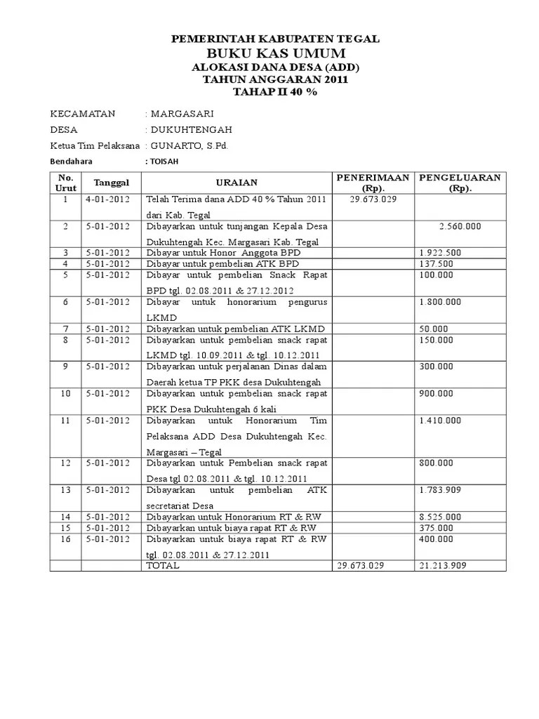 Buku Kas Umum 40 | PDF