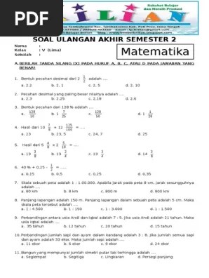 Soal UAS Matematika Kelas 5 SD Semester 2 Dan Kunci Jawaban | PDF