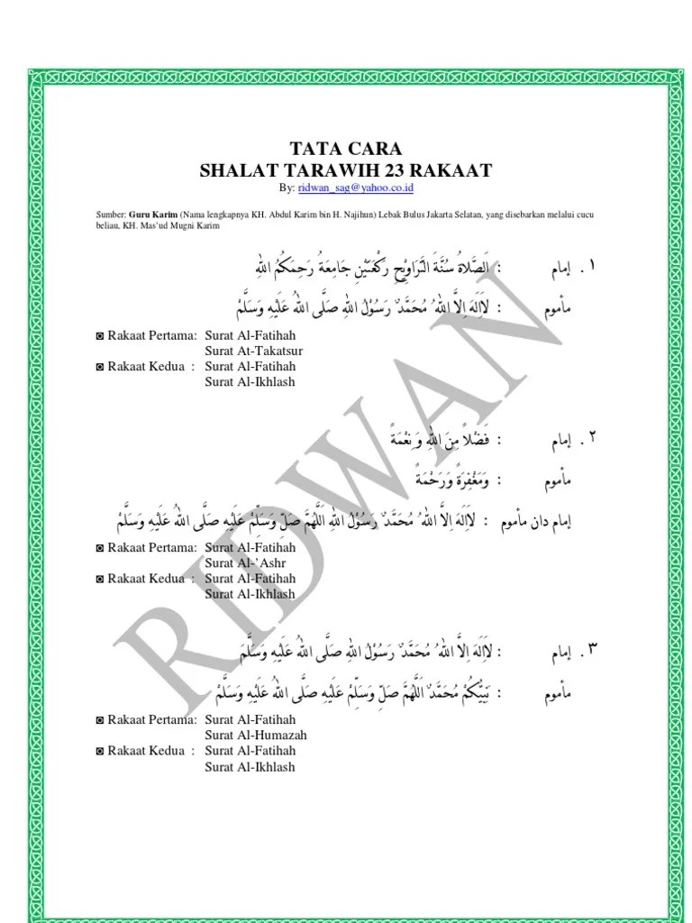 Tata Cara Shalat Tarawih 23 Rakaat | PDF
