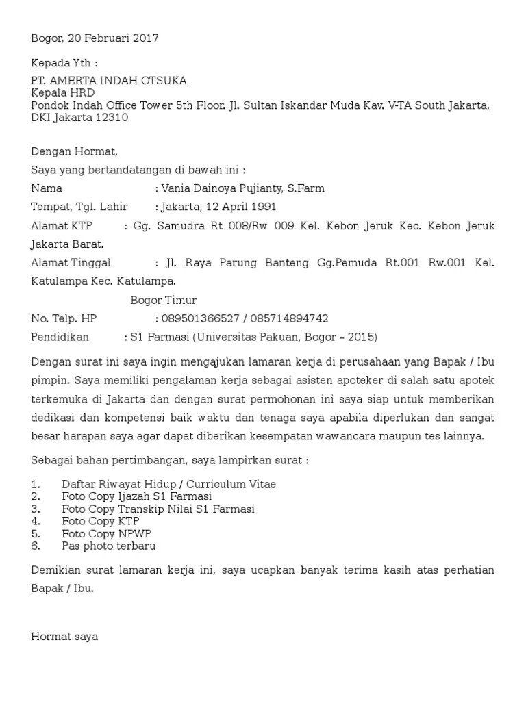 Contoh Surat Lamaran Kerja Di Apotek Dalam Bahasa Inggris - Kumpulan Contoh  Gambar