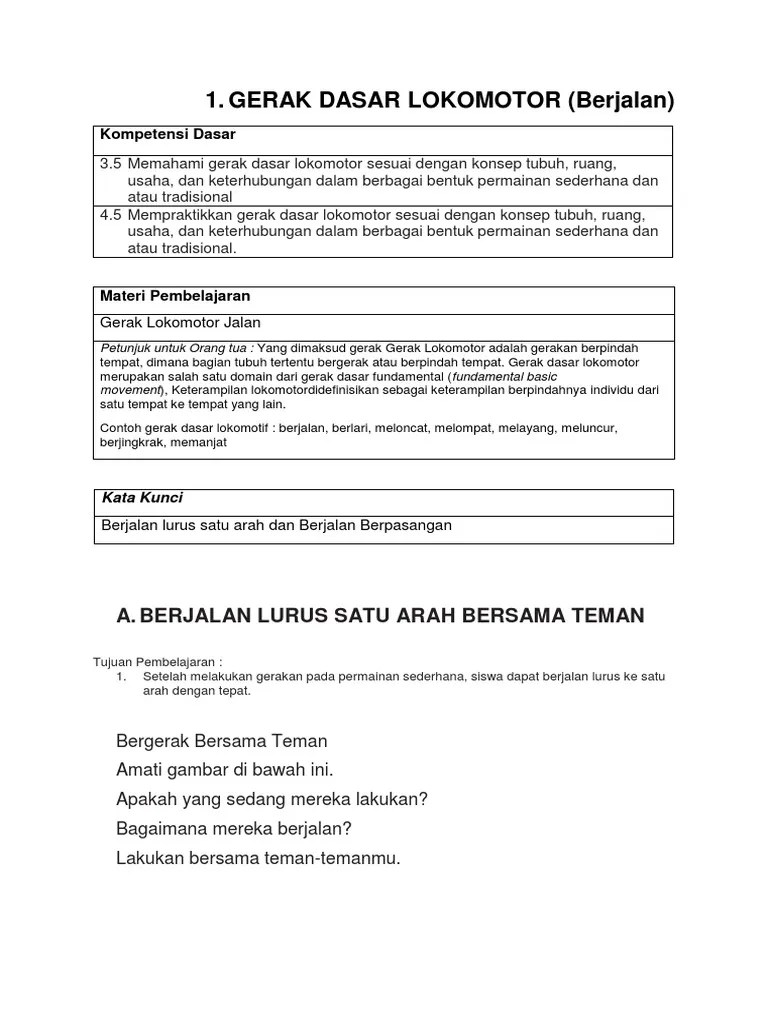 Bab 1 Gerak Dasar Lokomotor (Kurikulum K13) Kelas 1 Semester 1 | PDF