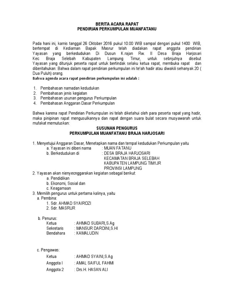 Berita Acara Rapat SK Muanfatanu | PDF