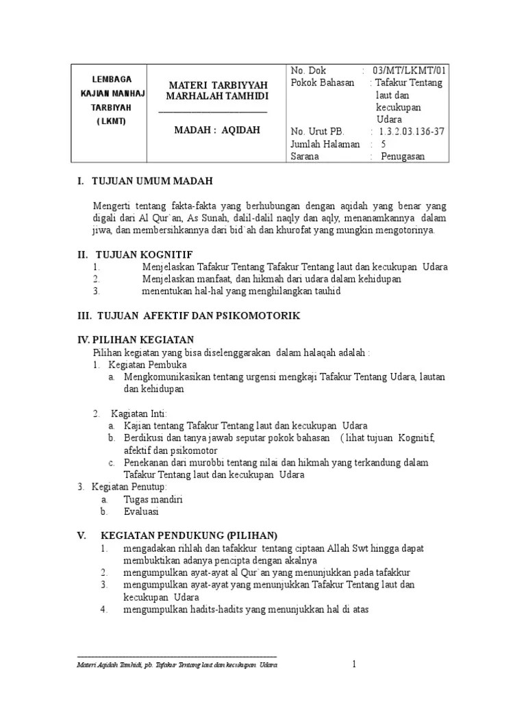 1.1.7.03.101-102 Tafakur Tentang Udara, Laut Dan Kehidupan | PDF