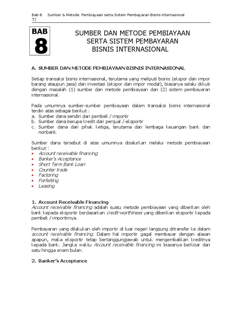 08 Sumber Metode Pembiayaan Serta Sistem Pembayaran Bisnis Internasional |  PDF