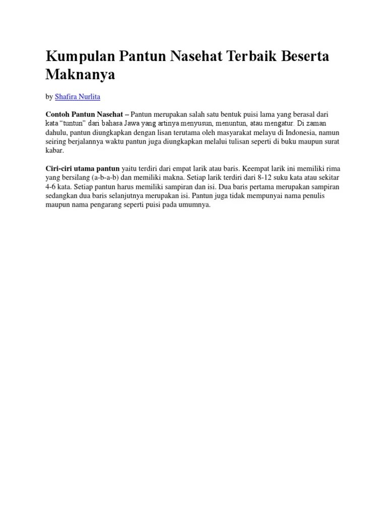 Kumpulan Pantun Nasehat Terbaik Beserta Maknanya | PDF