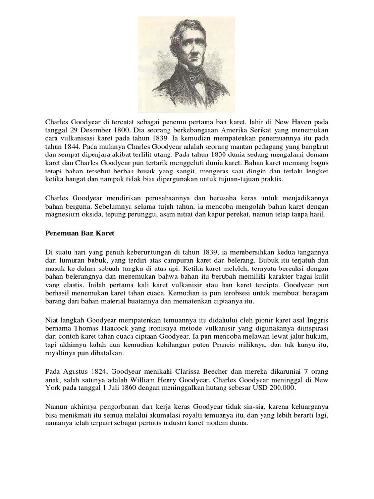 Charles Goodyear Di Tercatat Sebagai Penemu Pertama Ban Karet