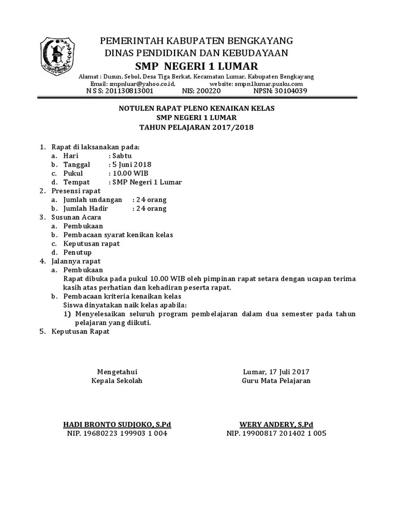 Notulen Rapat Kenaikan Kelas | PDF
