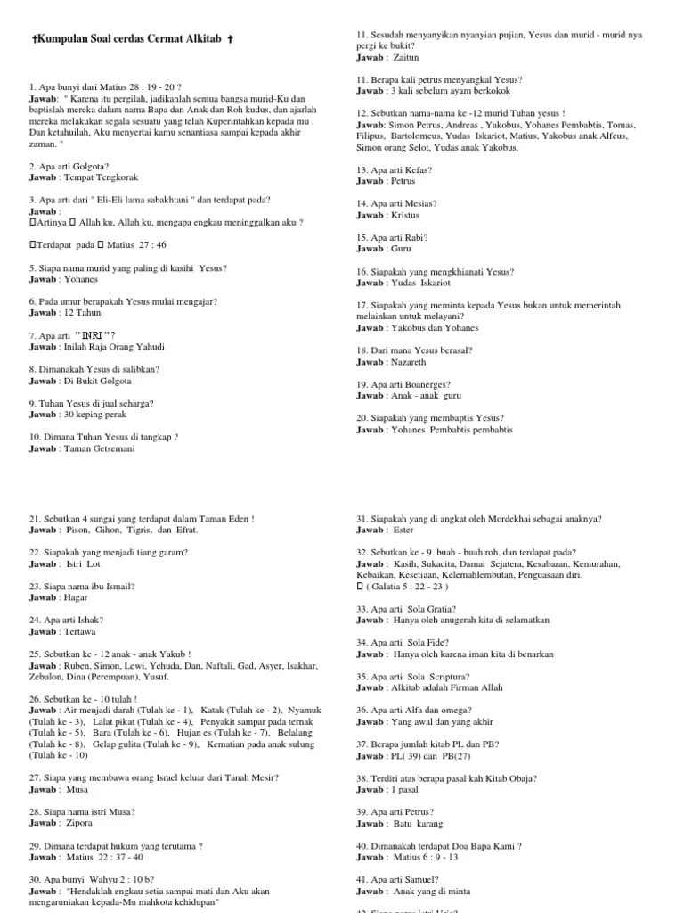 Soal-soal Alkitab Untuk Sekolah Minggu