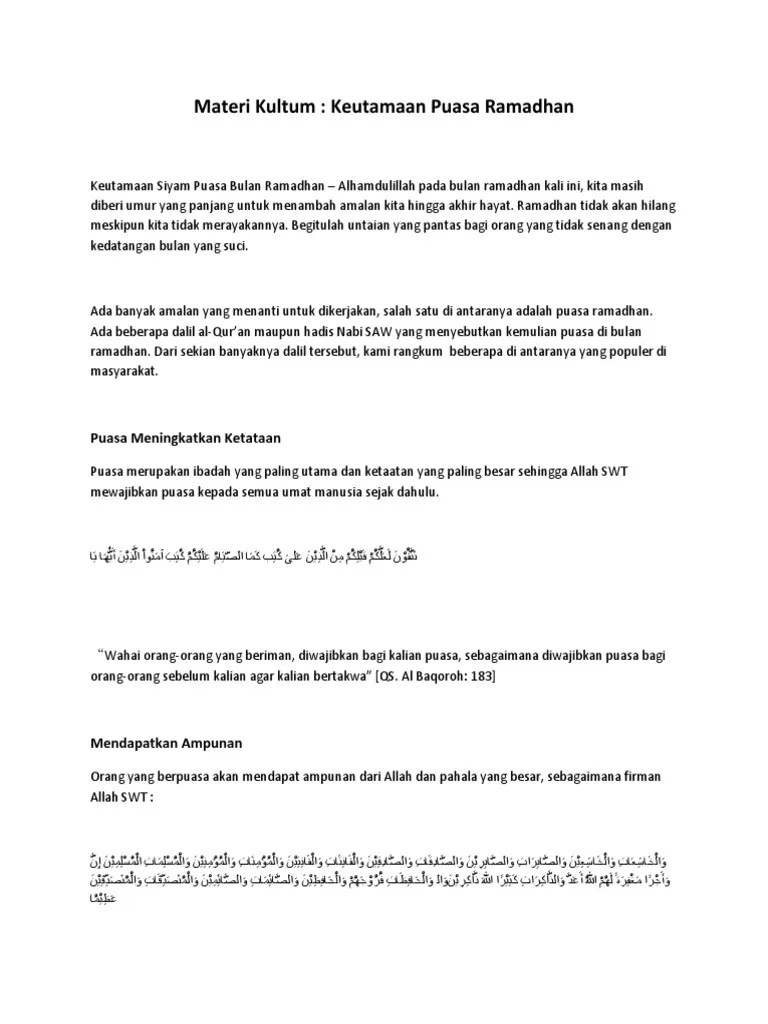 Keutamaan Puasa Ramadhan | PDF