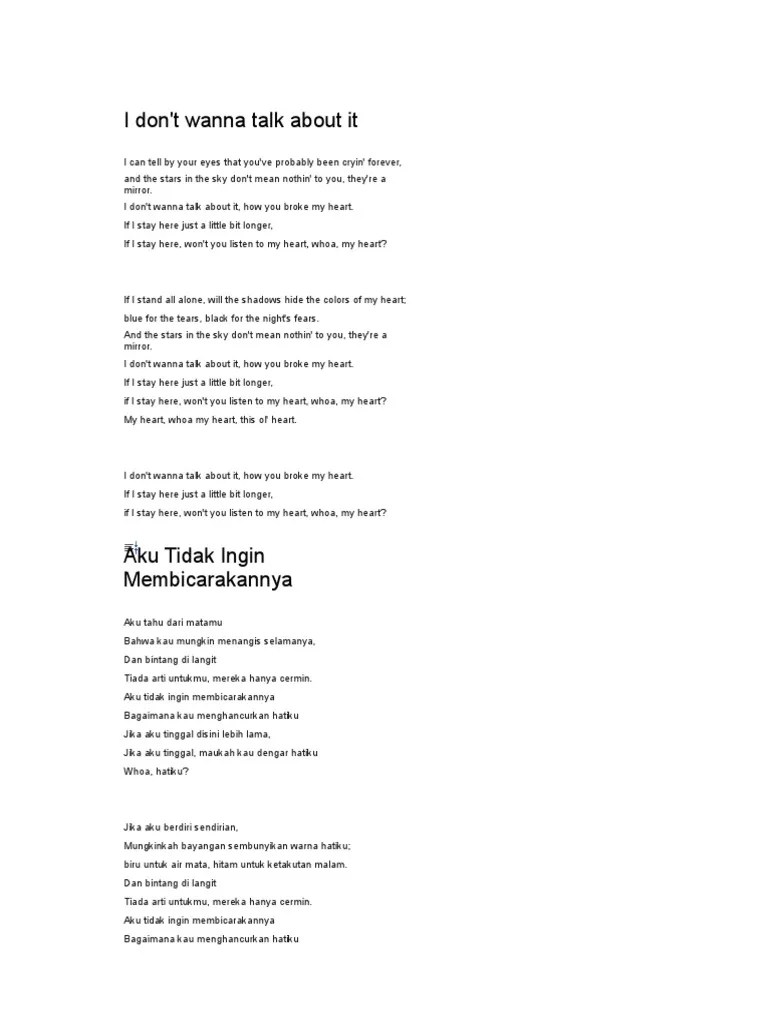 Lyric I Dont Want To Talk About It | PDF