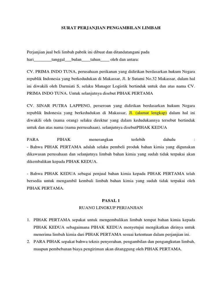 Surat Perjanjian Jual Beli Limbah Pabrik | PDF