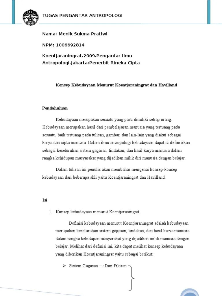 Konsep Kebudayaan Koentjaraningrat Dan Havilland | PDF