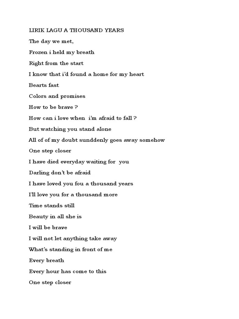Lirik Lagu A Thousand Years2 | PDF