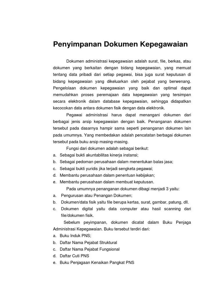 Penyimpanan Dokumen Kepegawaian | PDF