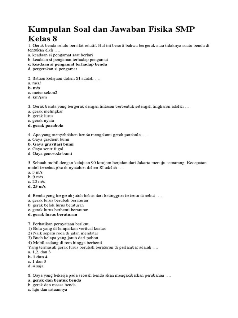 Contoh Soal Glbb Smp Kelas 8 - Soal Kelasmu