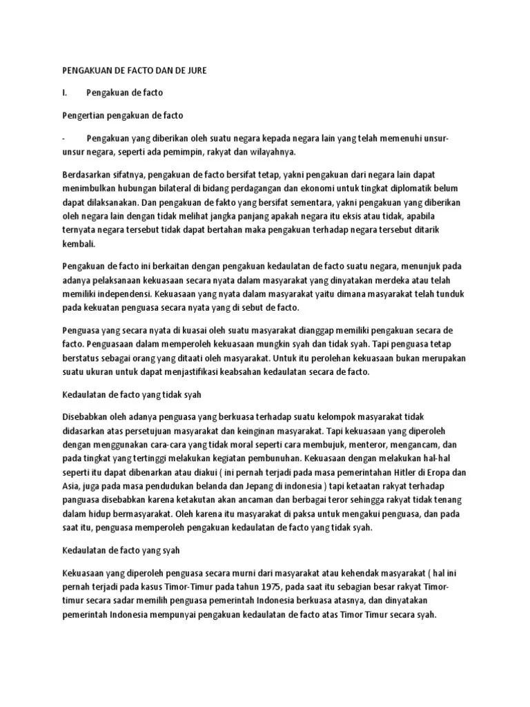 Jelaskan Yang Dimaksud Dengan De Facto Dan De Jure