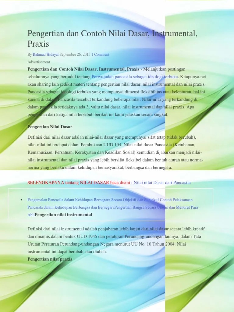 Pengertian Dan Contoh Nilai Dasar, Instrumental, Praxis - Kita Punya | PDF