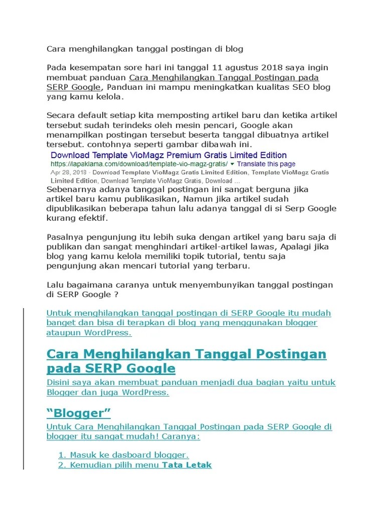 Cara Menghilangkan Tanggal Postingan Di Blog | PDF
