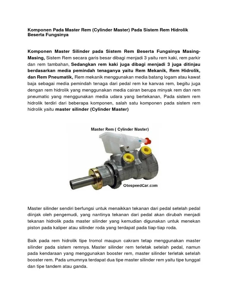 Fungsi Komponen Master Rem | PDF