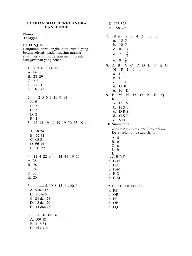 Latihan Soal Deret Angka Dan Huruf | PDF